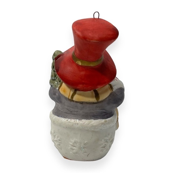 Snowman Porcelain Christmas Ornament Top Hat 3” Holiday Decor - Picture 3 of 4
